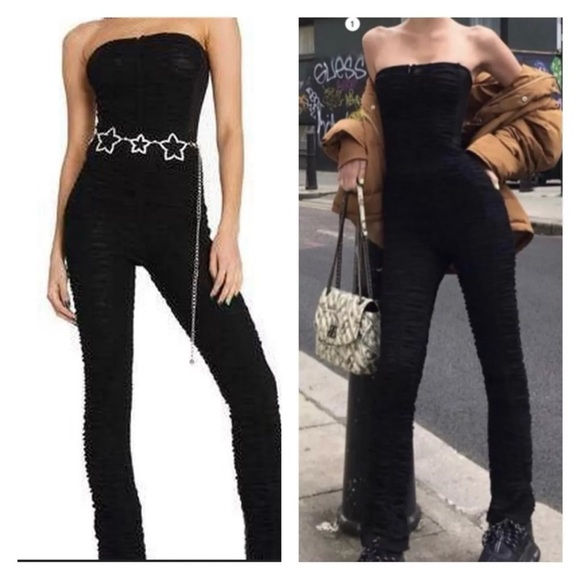 I.AM.GIA Ophelia Black Mesh Ruched Strapless Zip Front Jumpsuit size S J3 - Picture 2 of 8